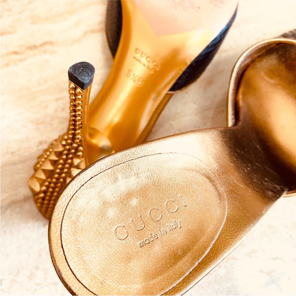 π Rare find! π GUCCI Tom Ford Farewell Collection Studded Eel Skin/Gold Heels - Picture 4 of 9